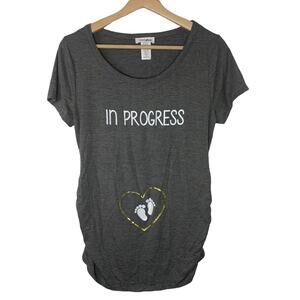 Maternity Top Short Sleeve Scoop Neck Dark Gray And Gold Medium Baby Motherhood